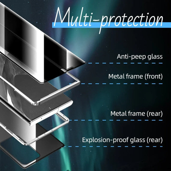 Robuste magnetische Handyhülle für Samsung. Klarsicht-Glas schützt Vorder- und Rückseite effektiv.