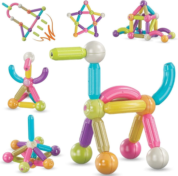 Bunte, durchscheinende Magnetbausteine, die zu vielfältigen 3D Formen werden.