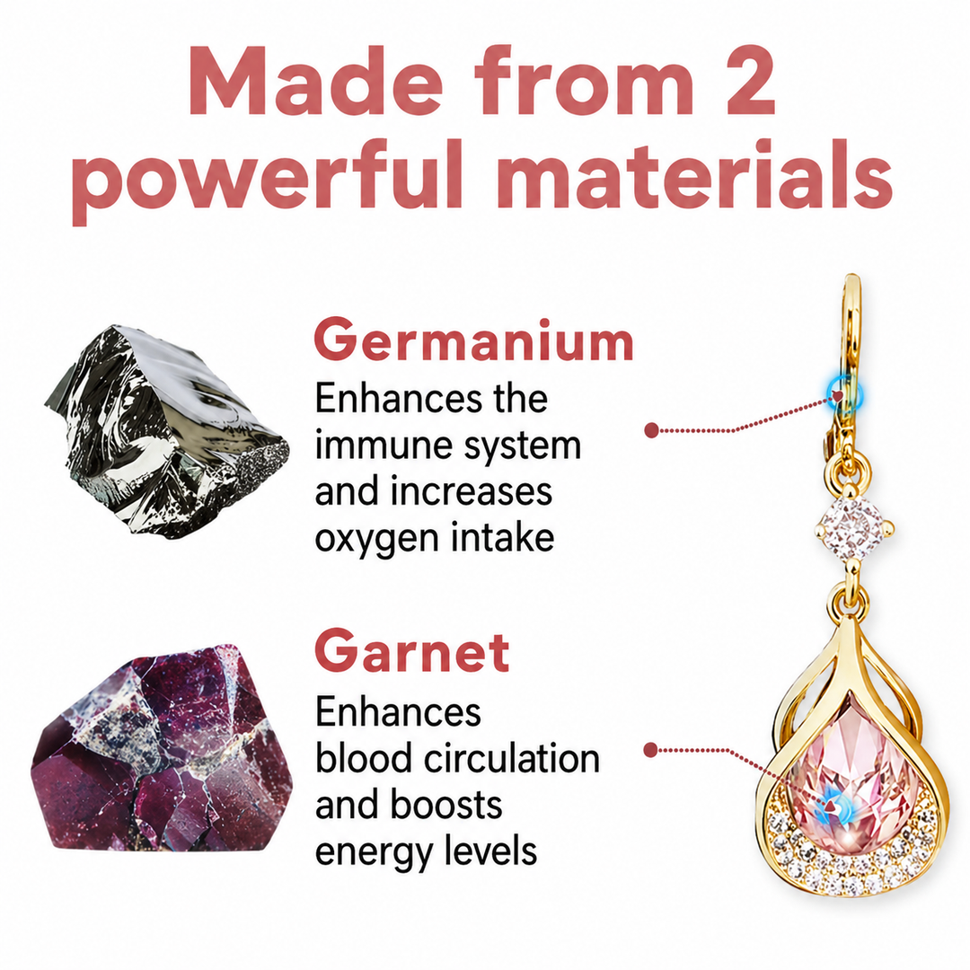 Damen-Accessoire: Magnetische Ohrringe mit Germanium & Granat, fördern das Wohlbefinden im Alltag.