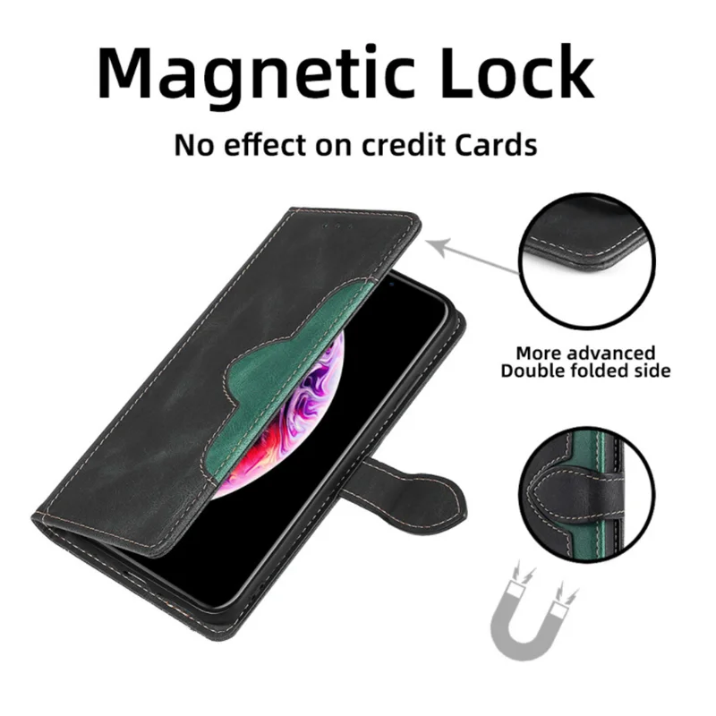 Braune Leder Flipcase für iPhone, mit praktischer Geldbörsenfunktion, Magnetverschluss und Kartenfächern.