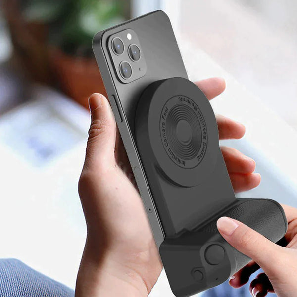 Modernes Smartphone Gadget: Magnetischer Grip mit integrierter kabelloser Ladefunktion für stabilere Fotos & Videos.