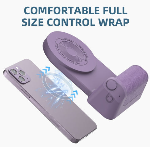 Schwarzer Magnet-Handy-Grip mit kabelloser Ladefunktion für stabile Smartphone-Aufnahmen, ideal für Fotografie & Videos.