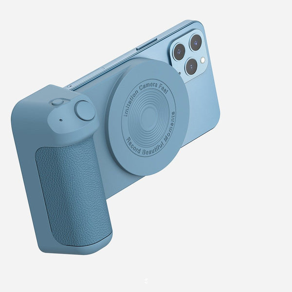 Schwarz magnetischer Smartphone Grip, kabelloses Laden, Stabilisator & Selfie-Halterung für perfekte Fotos/Videos.