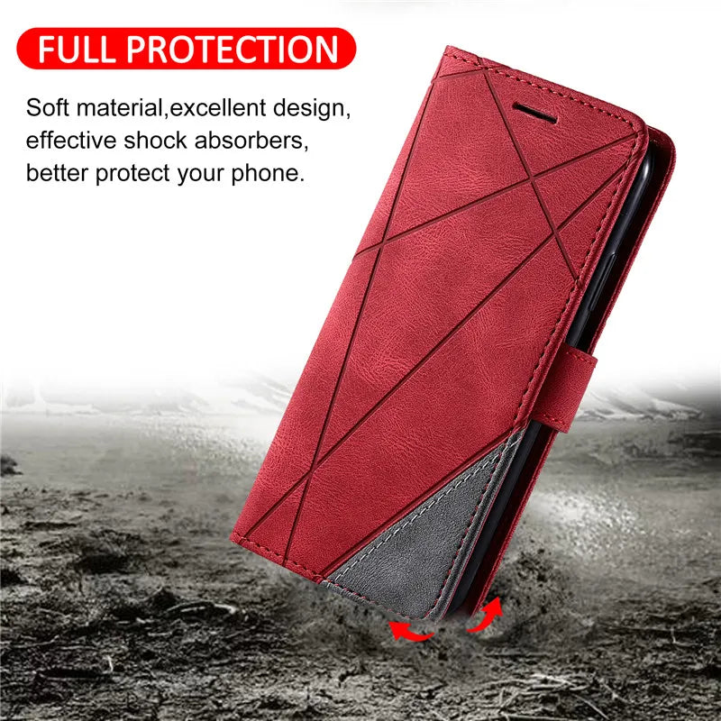 Magnetische Leder Handyhülle für Samsung Galaxy A Series mit Kartenfächern und Ständerfunktion.