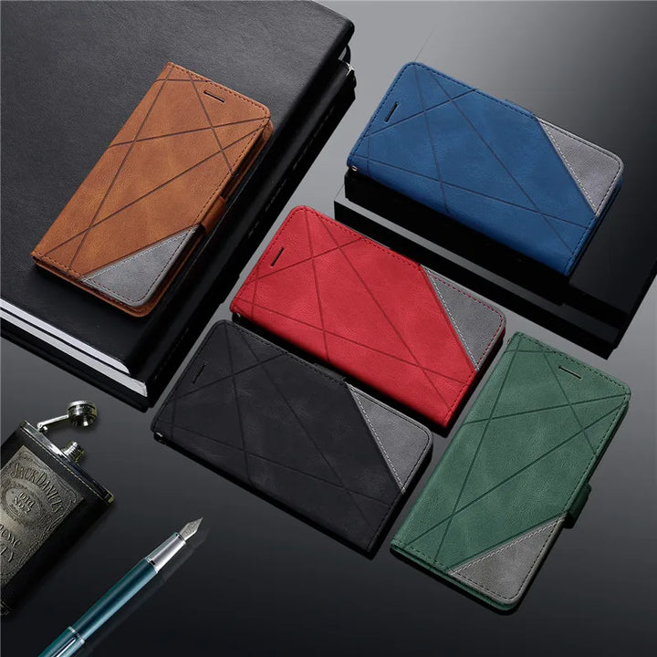 Funktionales Leder Handy Case für Samsung A-Serie mit integrierten Kartenfächern.