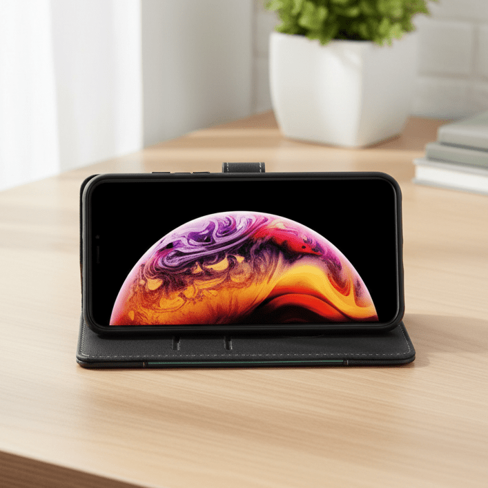 Magnetische Leder Wallet Handyhülle für iPhone. Stilvolle Schutzhülle mit Kartenfächern und Organizerfunktion.