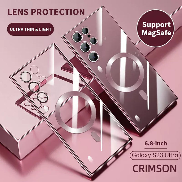 Magnetische Luxus Handyhülle, transparent, stoßfest, kratzschutz für elegantes Smartphone.