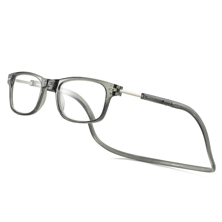 Detailansicht des magnetischen Verschlusses einer Nacken-Lesebrille mit Blaulichtfilter für Unisex.