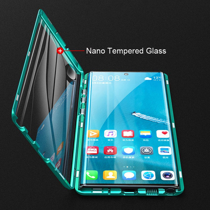 Handyhülle aus Glas & Metall, magnetisch und stoßfest für verschiedene Samsung Modelle, kompletter Schutz.