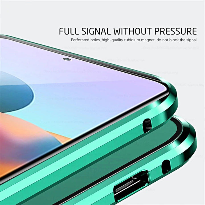Handyzubehör: Magnetische Samsung Hülle mit Glas-Rückseite und Metallrahmen, stoßsicher.