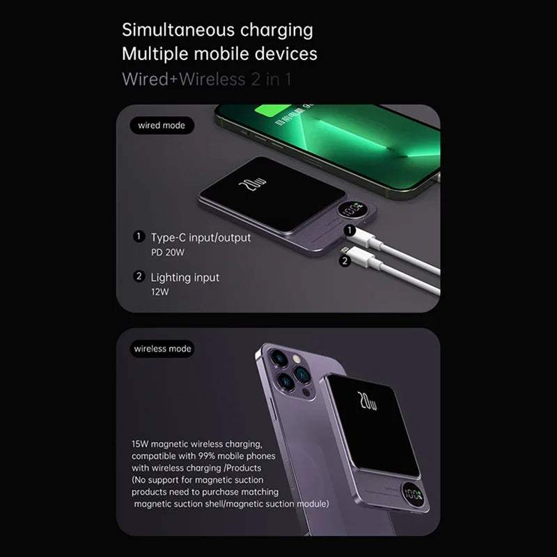 Magnetische Powerbank für iPhone: sicheres, kabelloses Laden. Idealer externer Akku für unterwegs.
