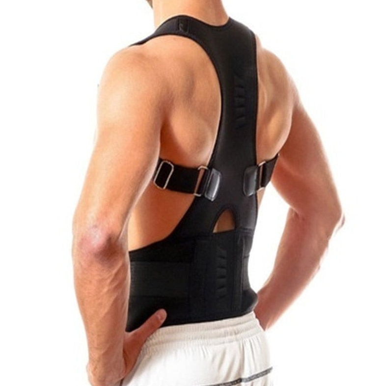 Magnetische Rückenstütze unisex in Schwarz, zur Haltungskorrektur und Entlastung bei Rückenschmerzen im Alltag.