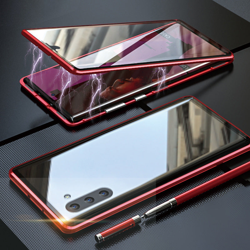 Rote TitanGuard S21 Magnetschutzhülle, stoßfest mit umfassendem Glas-Metall-Rundumschutz.