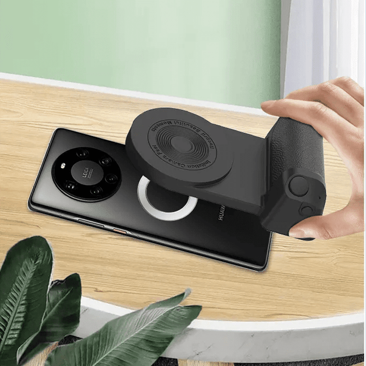 Magnetische Smartphone Kamerahalterung mit Bluetooth-Fernbedienung für stabile Fotos und Videos.