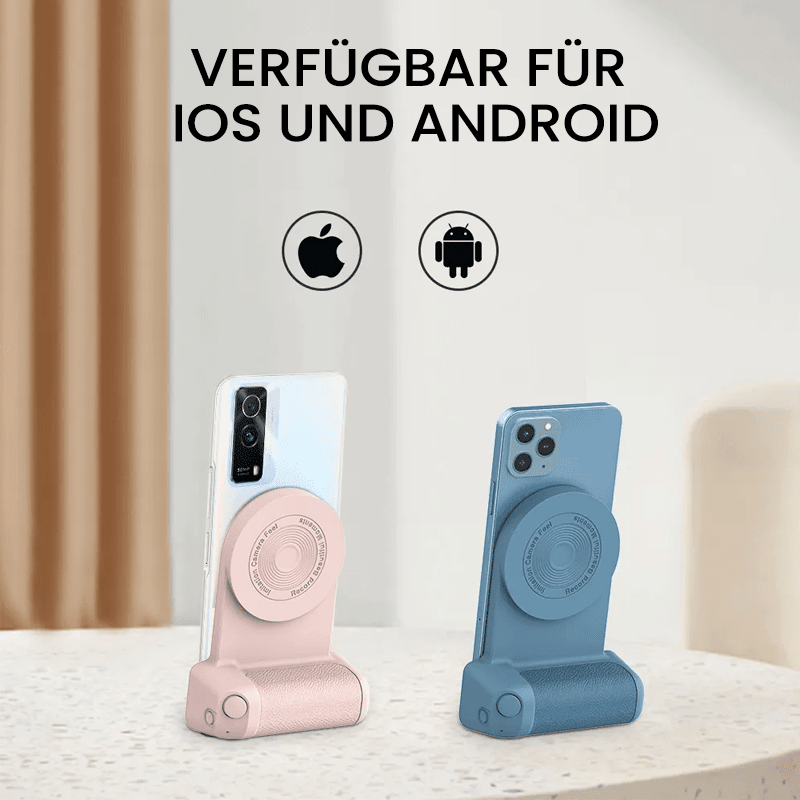 Innovativer magnetischer Smartphone-Griff für verbesserte Stabilität bei Foto- und Videoaufnahmen.