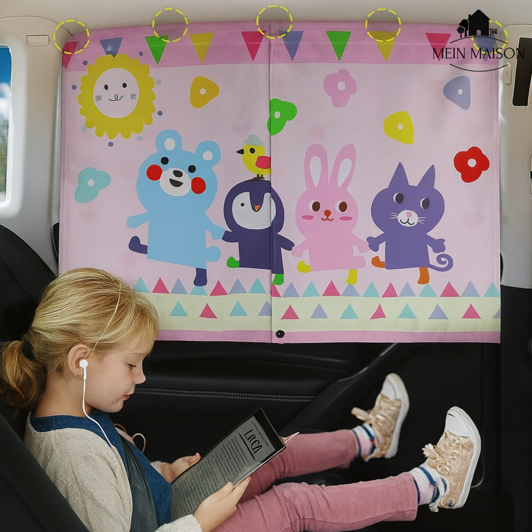 Idealer magnetischer Sonnenschutz fürs Auto im Sommer; schützt Kinder vor Sonne & UV-Strahlen.