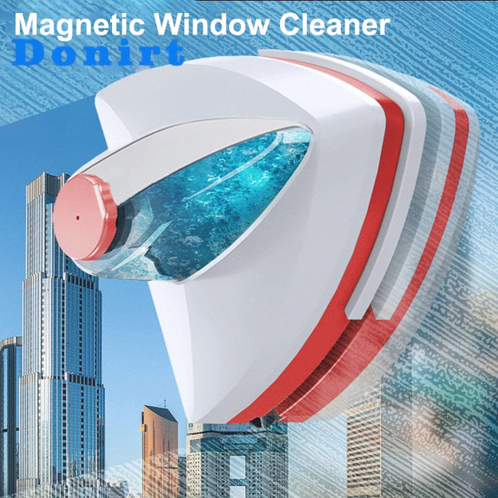 Zeitersparender magnetischer Wasserabzieher für streifenfreie Fenster und Glasflächen.