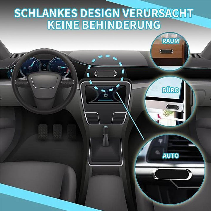 Flexibler, magnetischer Smartphone-Halter; drehbar und universell einsetzbar als Auto-Gadget.