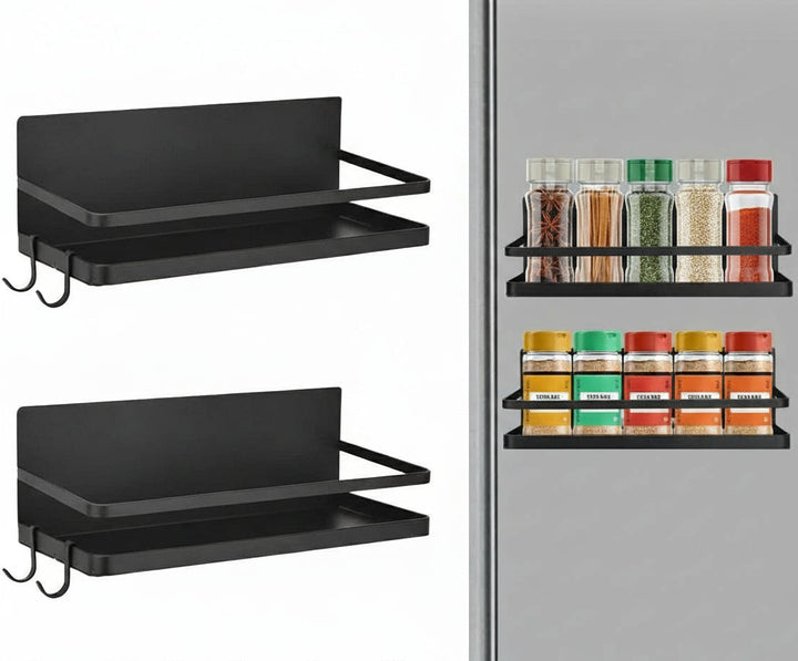 Magnetisches Gewürzregal Set Schwarz für bohrfreie Küchen-Organisation, platzsparend.