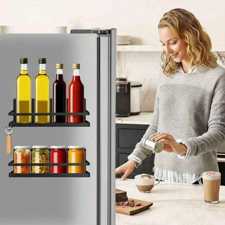 Vielseitiges magnetisches Gewürzregal Set, schwarz, ideal als Küchenorganizer und Gewürz-Aufbewahrung.