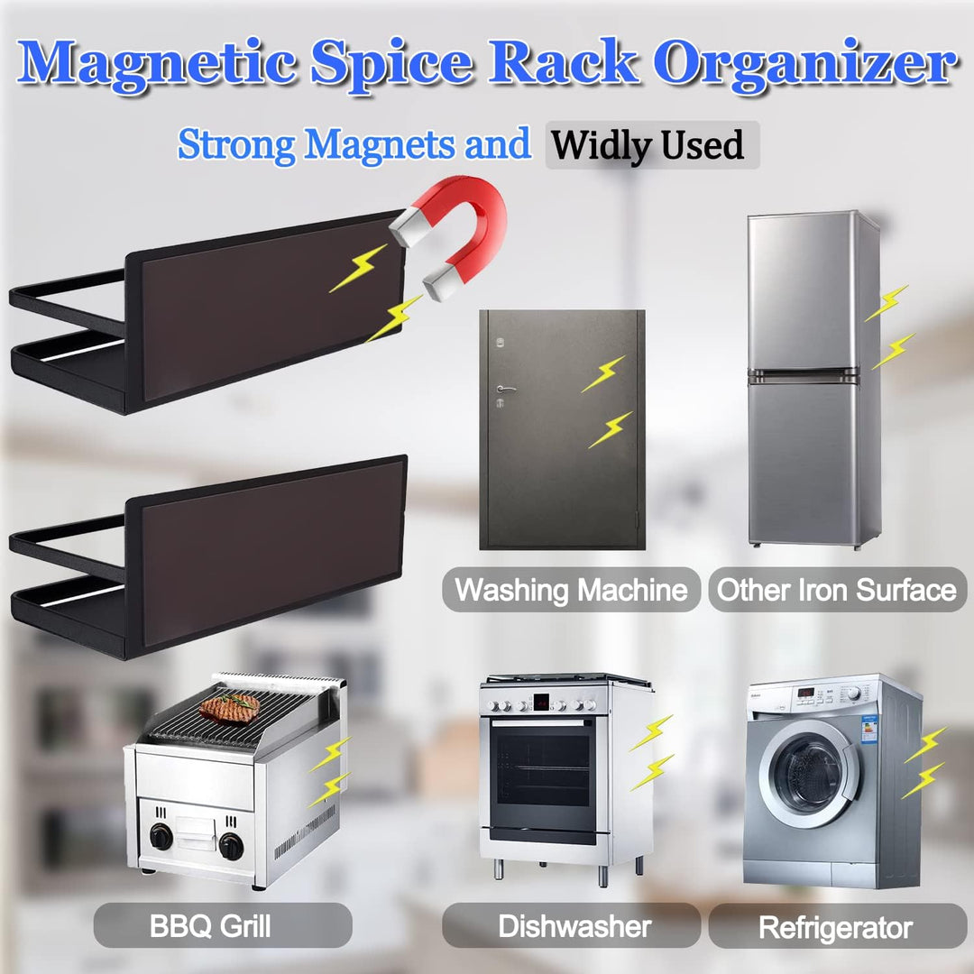 Vollständiges magnetisches Gewürzregal Set in Schwarz, ideal als Küchenorganizer, platzsparend.