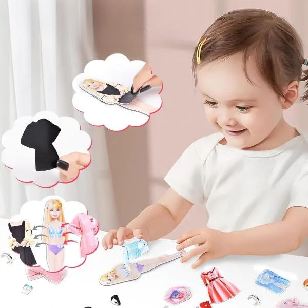 Kompaktes Reisespielzeug: Magnetisches Modeset für Kinder, zum Anziehen und Stylen unterwegs.