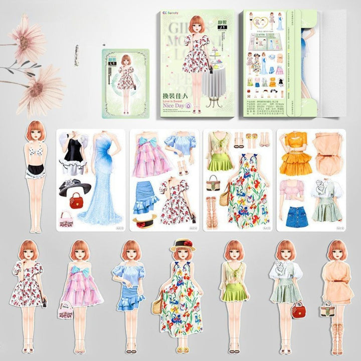 Buntes magnetisches Modeset für Kinder, viele Kleidungsstücke zum Anziehen und Spielen.