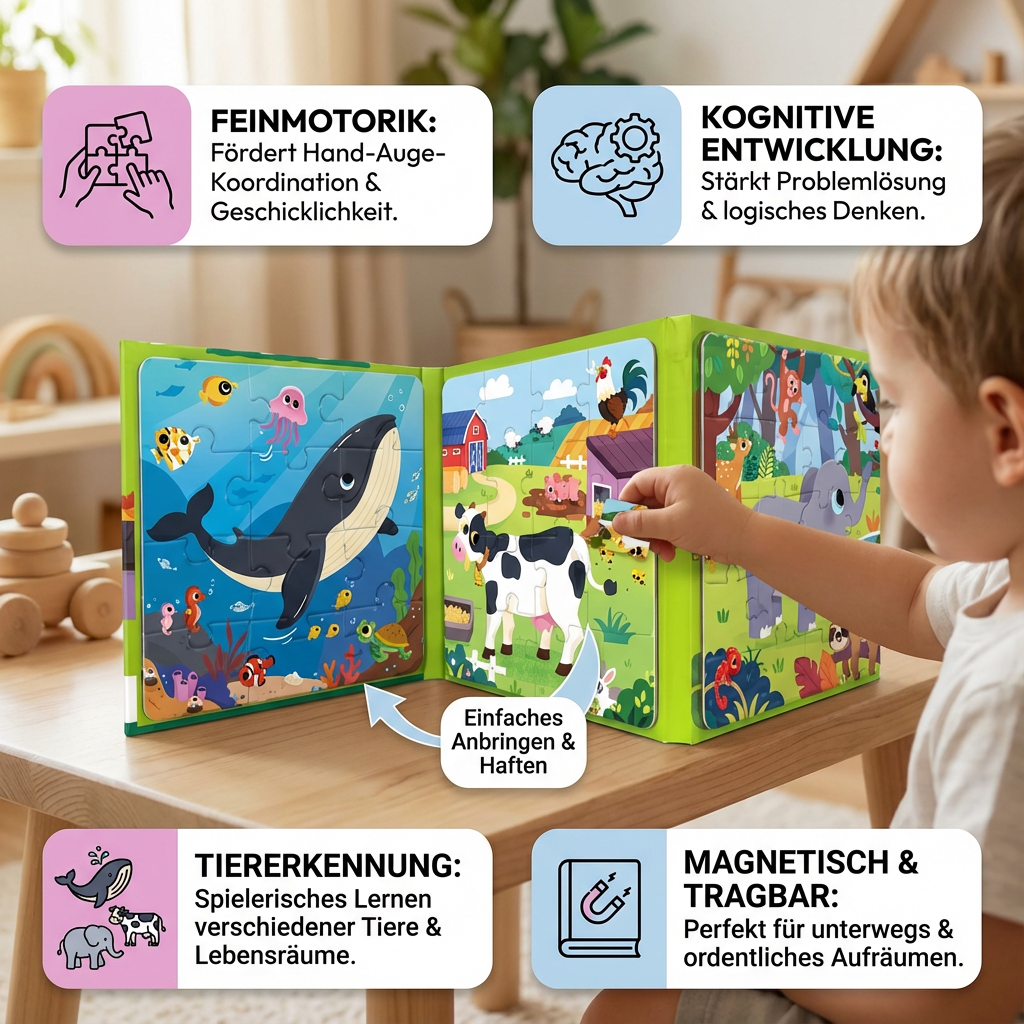 Montessori Lernspielzeug: Magnetisches Puzzle Buch für die frühe Kindesentwicklung.