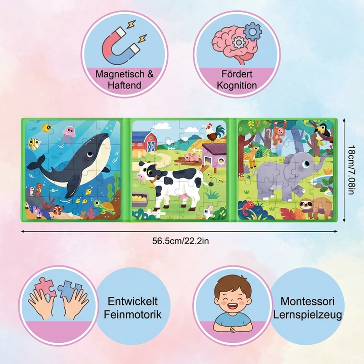 Magnetisches Puzzle Buch als Lernspielzeug, entwickelt Kreativität und Problemlösung bei Kindern.