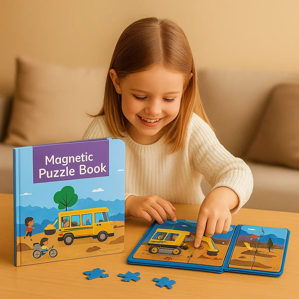 Geschlossenes Magnetbuch im Montessori-Stil, praktisch für unterwegs, fördert das Spielen.