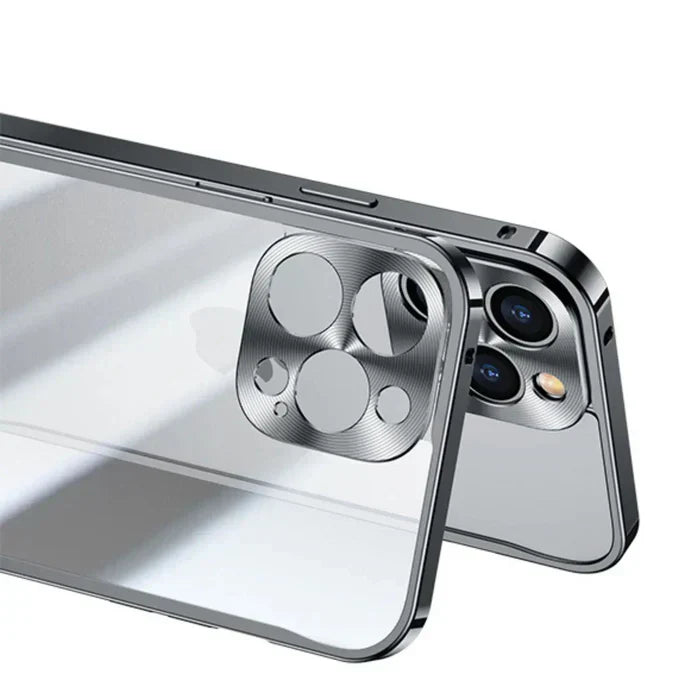 iPhone 15 Zubehör: SteelGuard MagSafe Hülle, transparent, eleganter Metallrahmen, voller Schutz.
