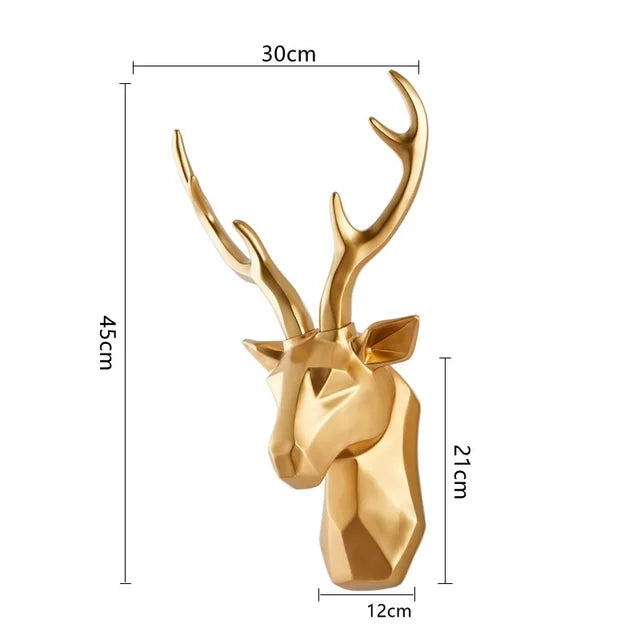 3D Hirschkopf Skulptur an der Wand montiert, elegante Kunstharz Wanddekoration für Wohnräume.
