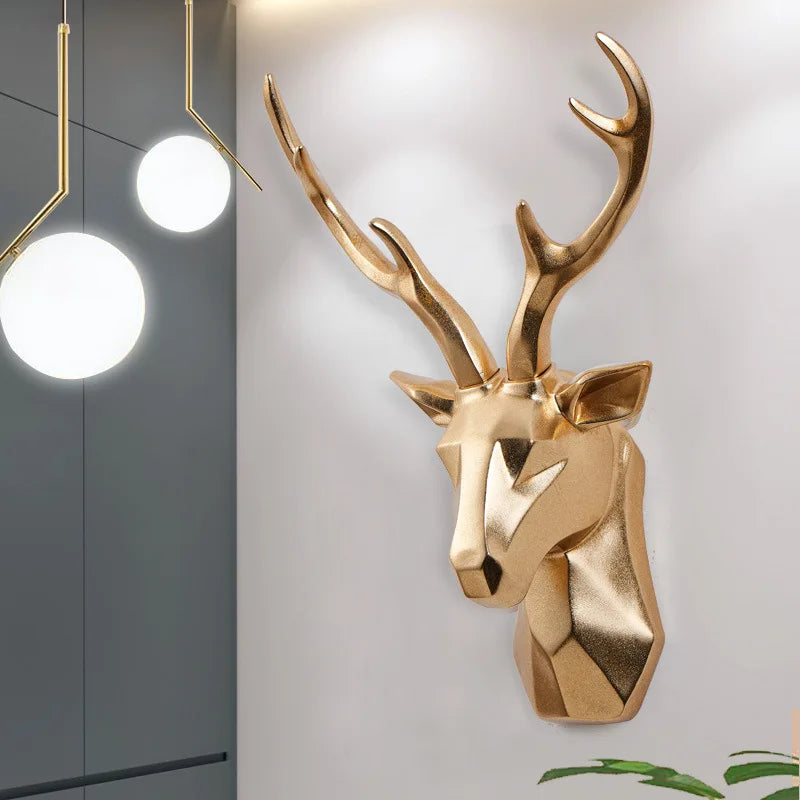 Moderne 3D Hirschkopf Wandskulptur in minimalistischem Design, stilvolle Tierfigur aus Kunstharz.