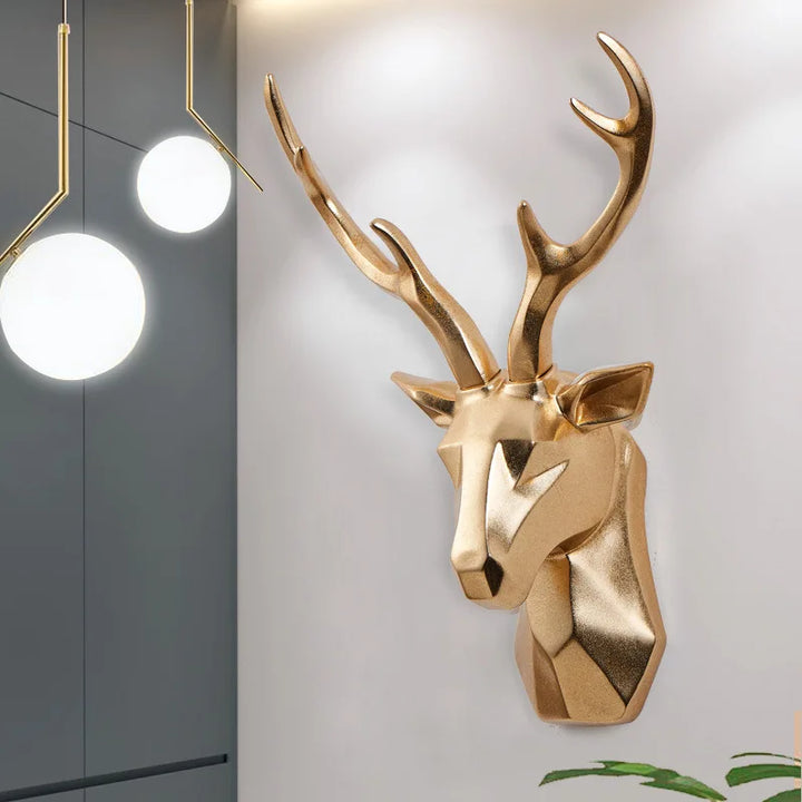 Moderne 3D Hirschkopf Wandskulptur in minimalistischem Design, stilvolle Tierfigur aus Kunstharz.