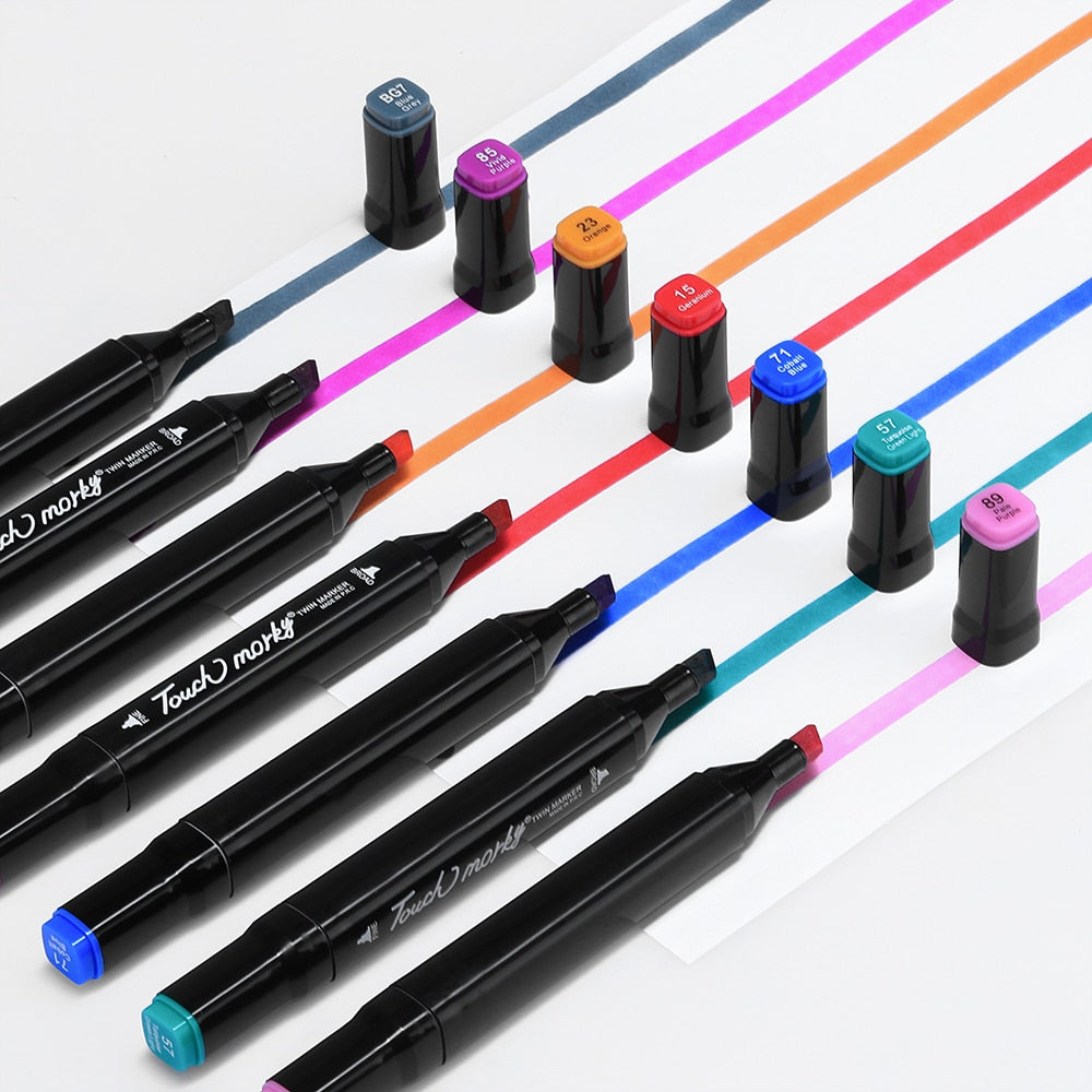 Hochwertiges Manga Farbmarker Set mit Doppeltspitze, ideal für detailliertes Zeichnen und Flächenfüllung.