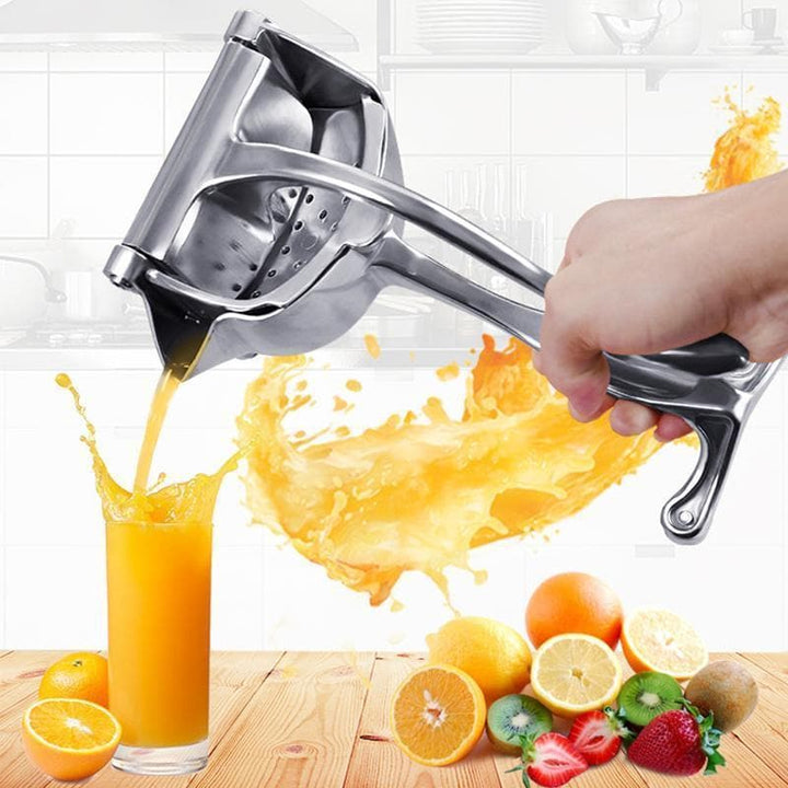 Manuelle Edelstahl Fruchtpresse für frischen Zitronen- oder Orangensaft. Robuster Hebel-Zitrusentsafter für die Küche.