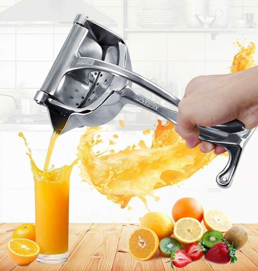 Manuelle Fruchtpresse aus Aluminium für mühelosen Frischsaft. Ergonomisch & rostfrei, leicht zu reinigen.
