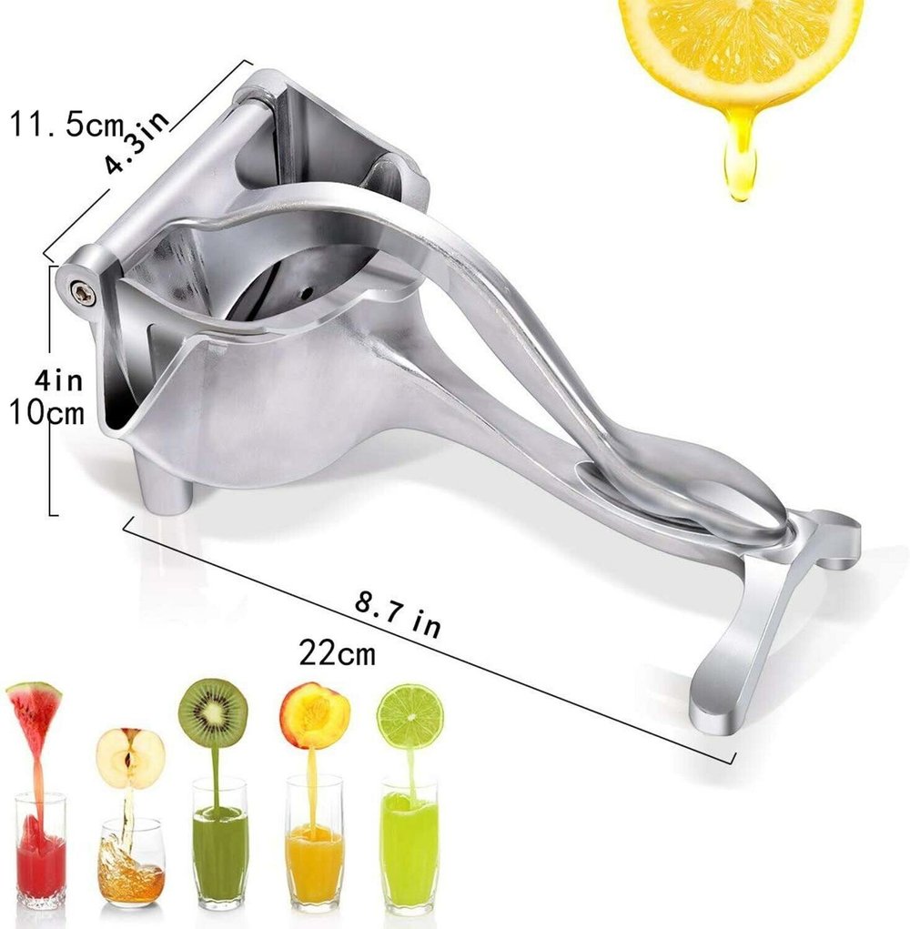Langlebige manuelle Fruchtpresse aus Aluminium. Effizienter Küchenhelfer für Frischsaft. Leicht zu reinigen.
