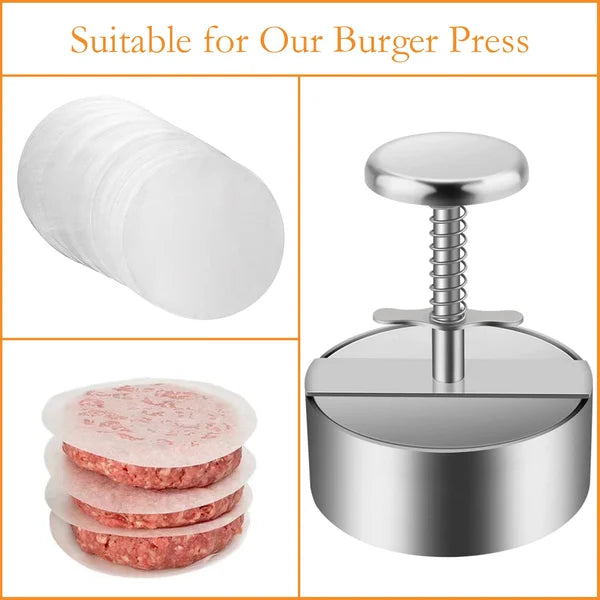 Manuelle Hamburgerpresse aus Edelstahl, ideal für perfekte, gleichmäßige Burger-Patties für den Grill.