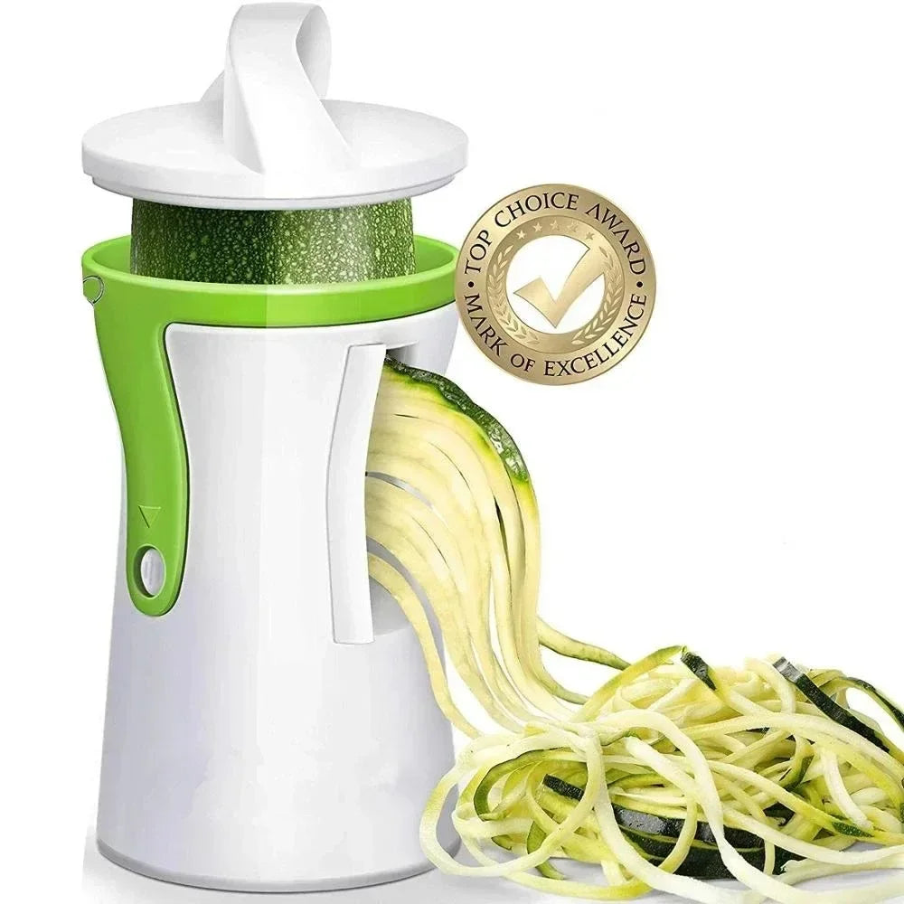 Manueller Edelstahl Spiralschneider für Gemüse und Käse. Kompakter Küchenhelfer für Zoodles & Gemüsespaghetti.