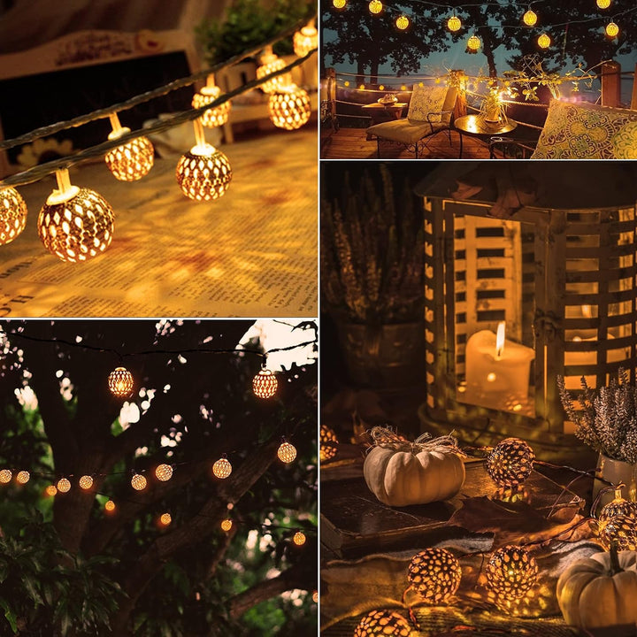Stimmungsvolle marokkanische Solar-Lichterkette, ideal für Terrassen- und Garten-Dekoration.