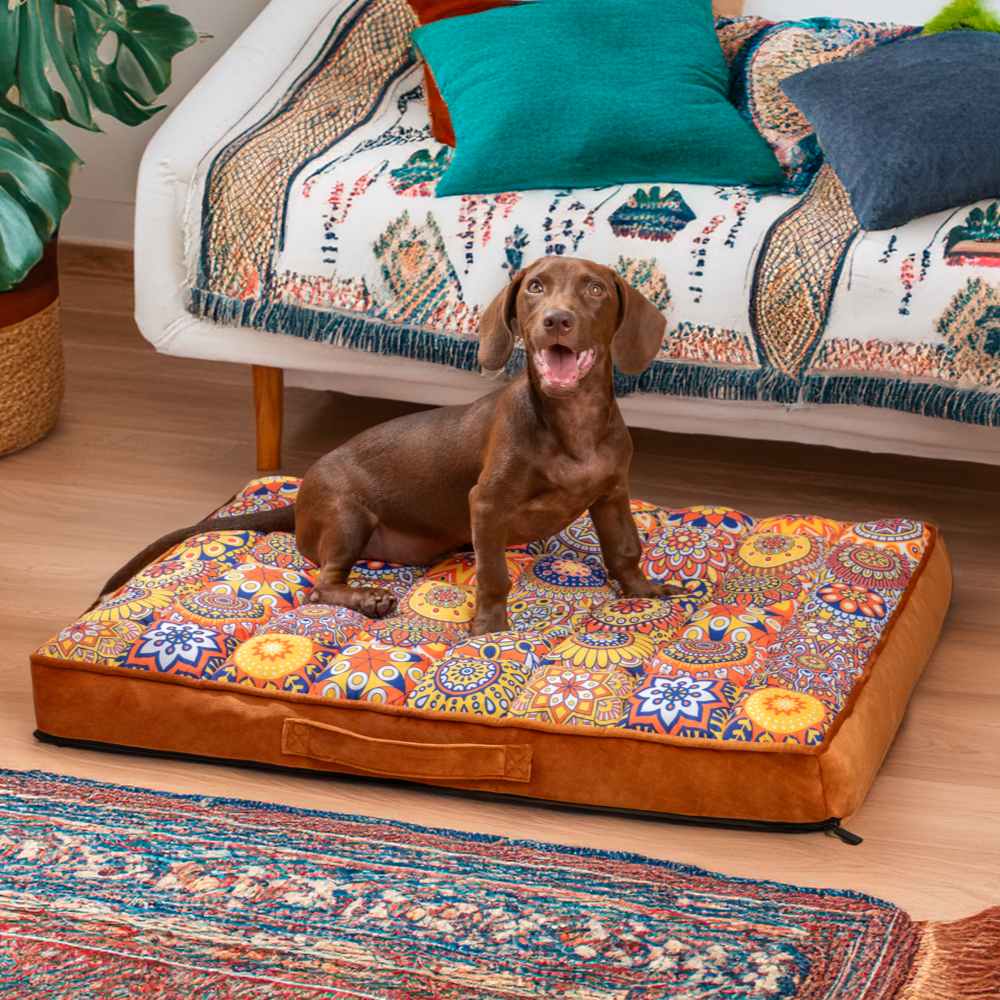 Gemütliches XL orthopädisches Hundebett im marokkanischen Stil, blau, für große Hunde, Gelenkkomfort & erholsamer Schlaf.
