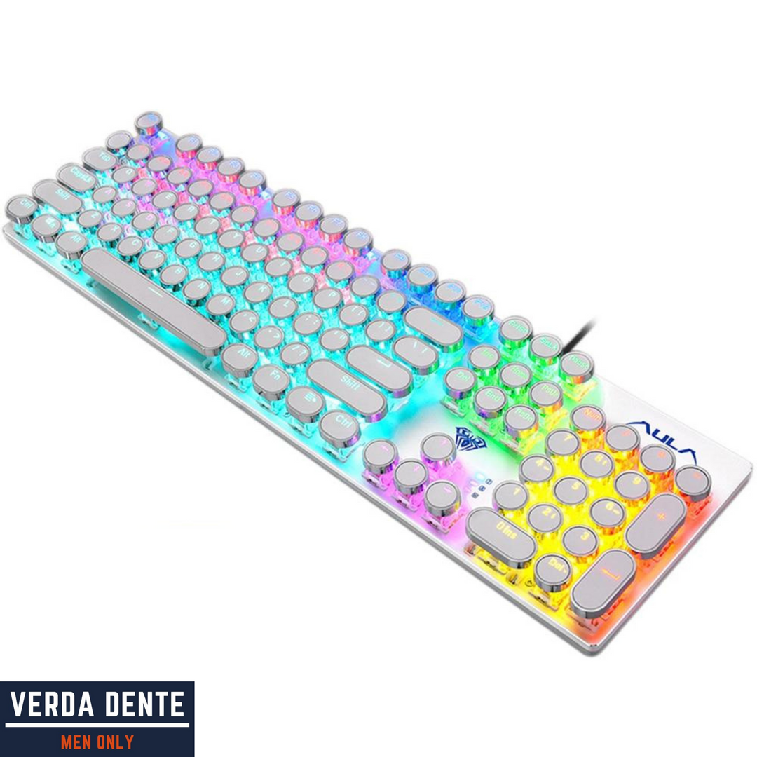 Stylische mechanische Gaming Tastatur mit dynamischer RGB Beleuchtung, ideal für immersive Spielerlebnisse.