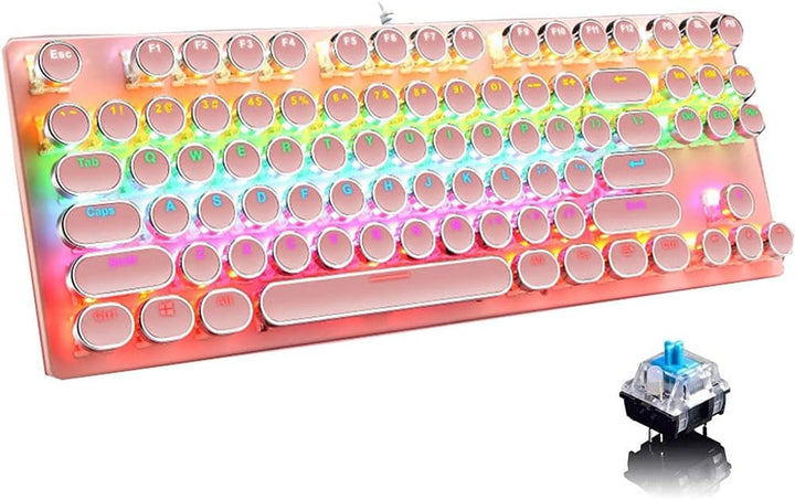 Mechanische Gaming-Tastatur, RGB hinterbeleuchtet, blaue Schalter. 87 Tasten für Gamer & Büro.