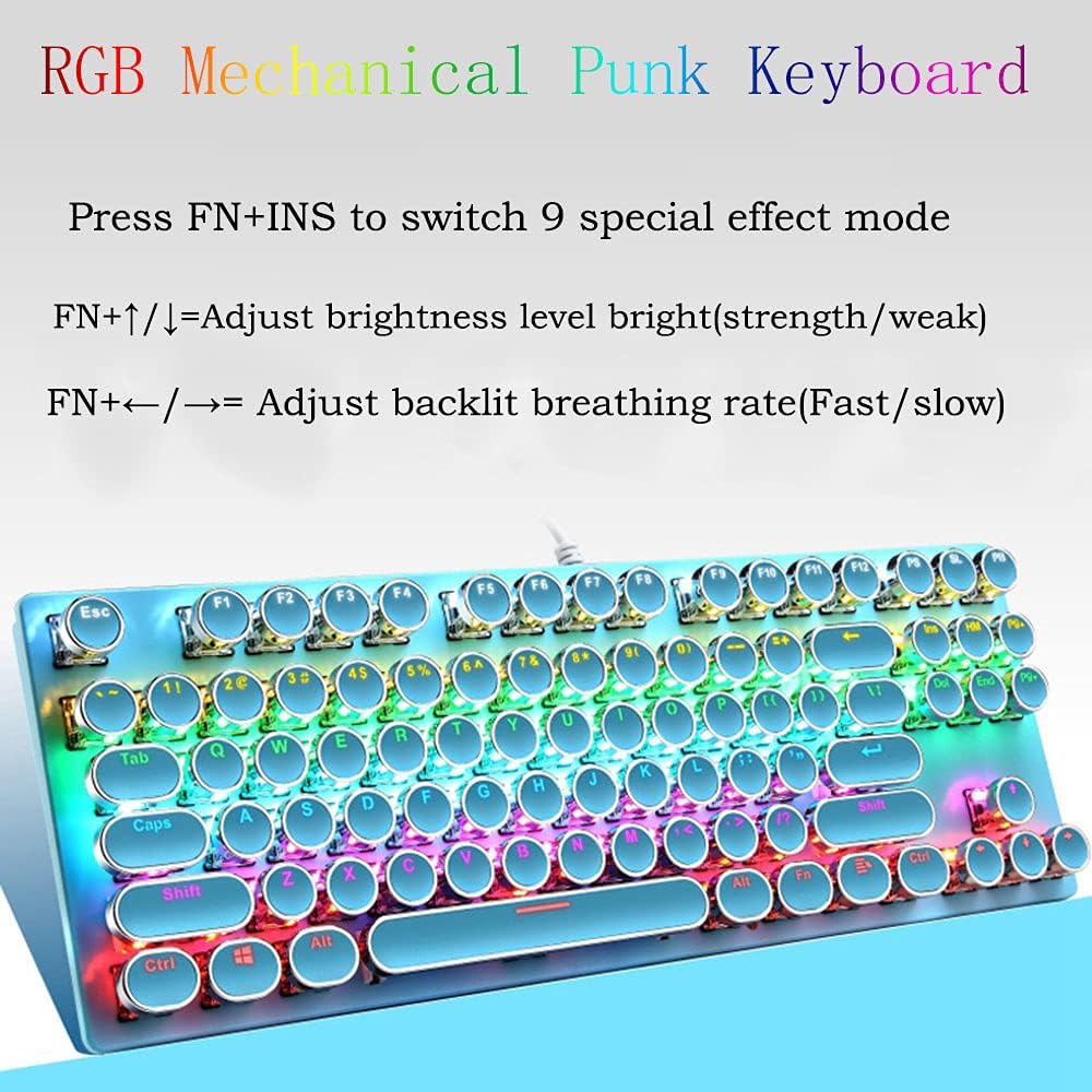 Mechanische Gaming-Tastatur mit RGB-Beleuchtung, blaue Schalter. 87 Tasten, ideal für Setup.