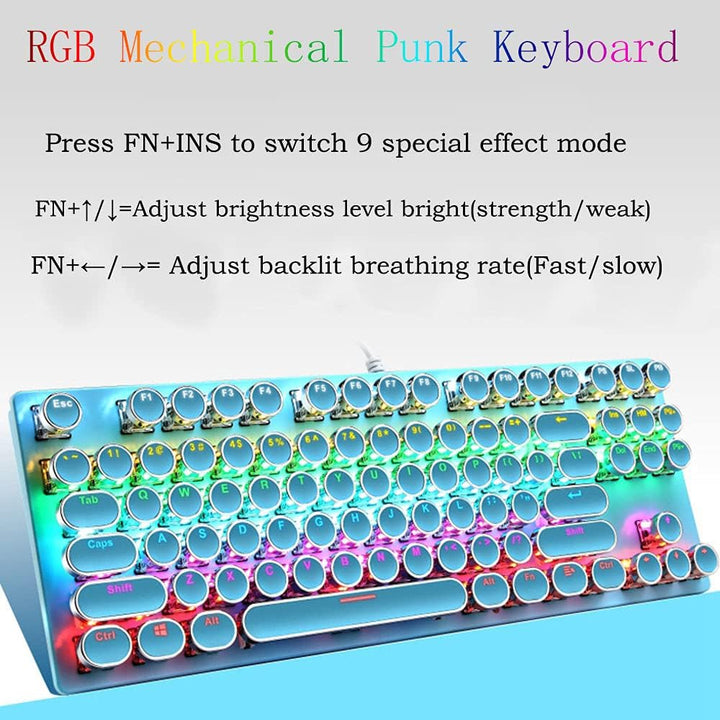 Mechanische Gaming-Tastatur mit RGB-Beleuchtung, blaue Schalter. 87 Tasten, ideal für Setup.