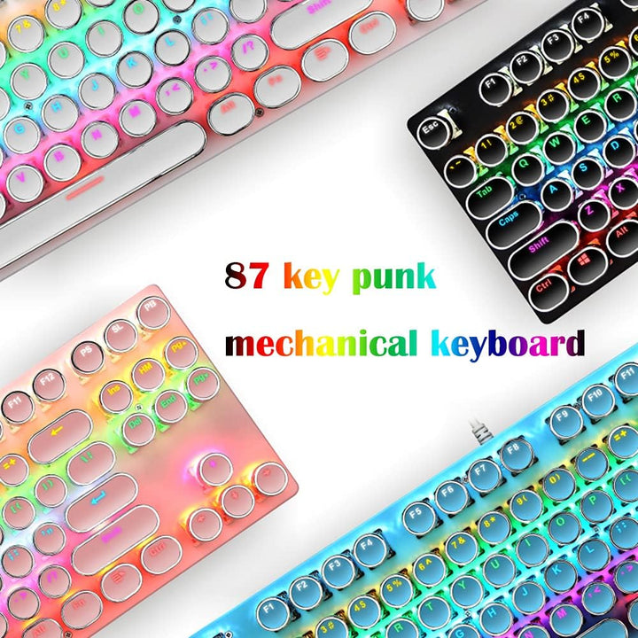 Gaming-Tastatur mit anpassbarer RGB-Hintergrundbeleuchtung, blaue Schalter, 87 mechanische Tasten.