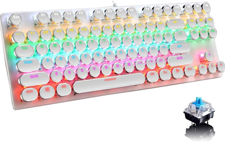 Kompaktes Design: Mechanische 87-Tasten RGB Gaming-Tastatur mit blauen Schaltern für Platzersparnis.