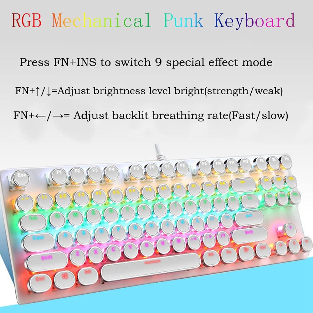 Vielseitige mechanische Tastatur, 87 Tasten, RGB, blaue Schalter. Für Gaming, Büro & alltägliche Nutzung.
