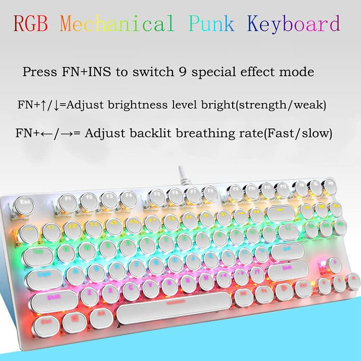 Vielseitige mechanische Tastatur, 87 Tasten, RGB, blaue Schalter. Für Gaming, Büro & alltägliche Nutzung.